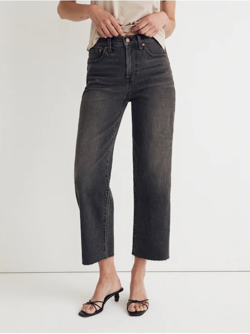 Madewell Perfect Vintage Wide-Leg Crop Jeans Benley Wash Rigid Raw Hem Size 25